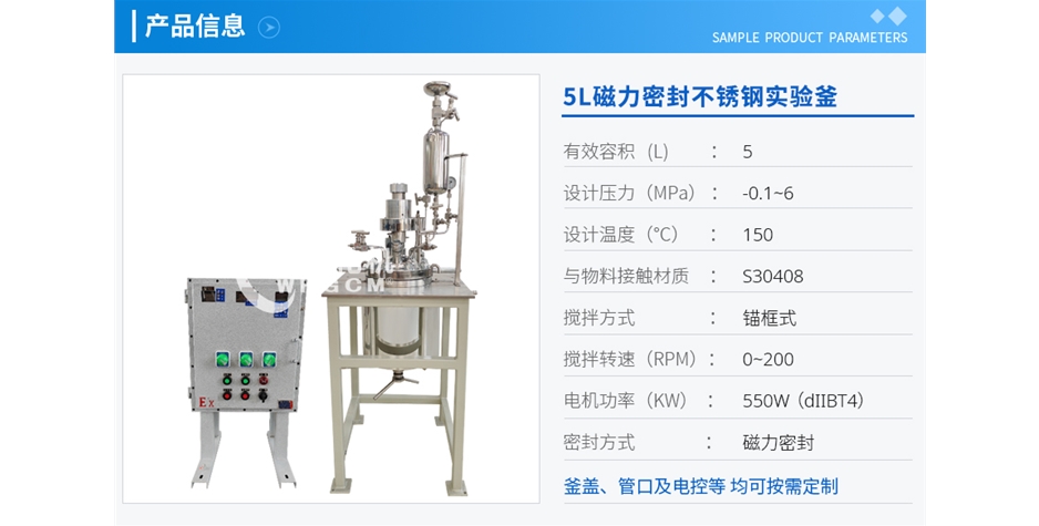 上海5L磁力密封不銹鋼實驗釜